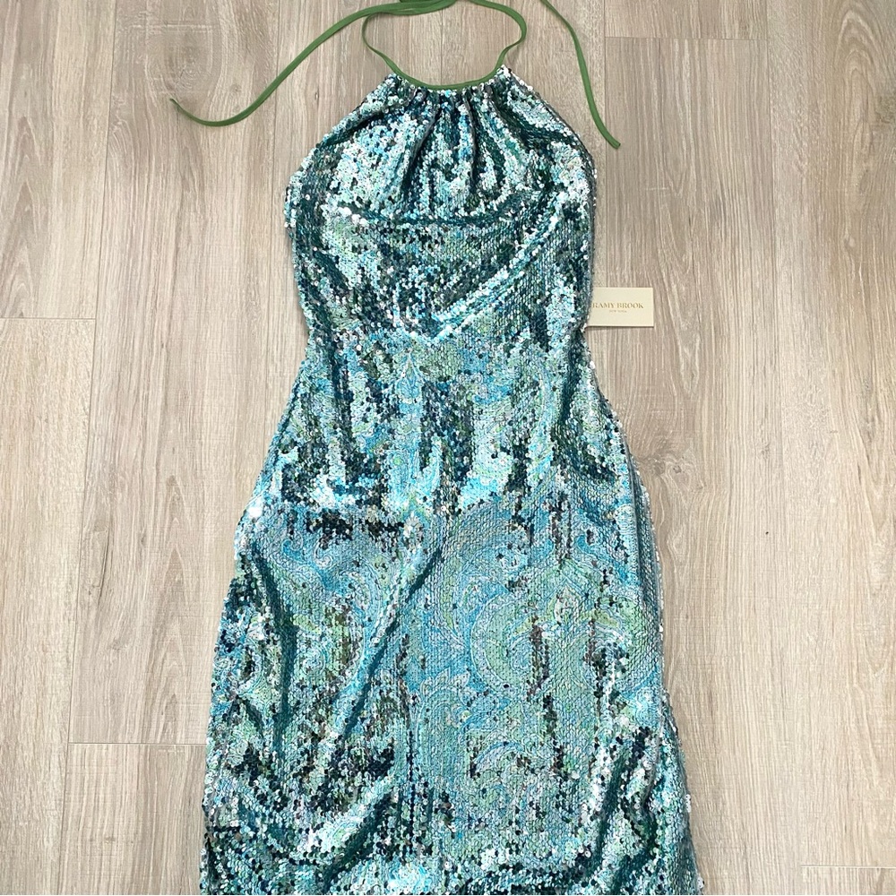 Ramy Brook Printed Sequin Halter Gown Sz 2